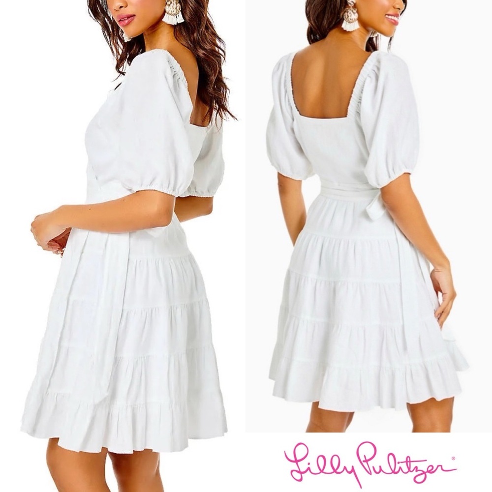 Lilly Pulitzer Iralee Short Sleeve Linen Wrap Dress Resort White 4 NWOT